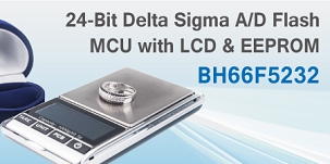 Holtek объявил о выпуске нового дополнения к своему 24-битовому Delta Sigma АЦП, модель BH66F5232.